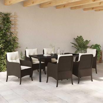 7-teiliges Garten-Essenset mit Kissen Braun Poly Rattan