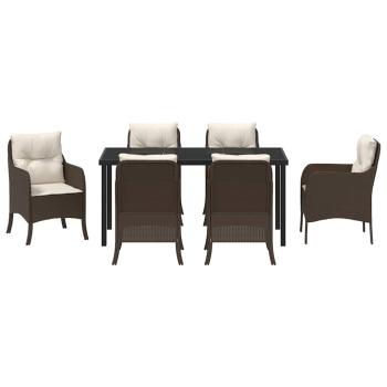 7-teiliges Garten-Essenset mit Kissen Braun Poly Rattan