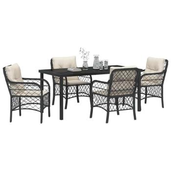 5-teilige Garten Essgruppe mit Kissen Schwarz Poly-Rattan