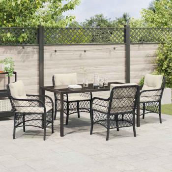5-teilige Garten Essgruppe mit Kissen Schwarz Poly-Rattan