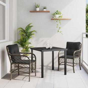 ARDEBO.de - 3-teiliges Garten-Dining-Set mit Kissen Grau Poly Rattan