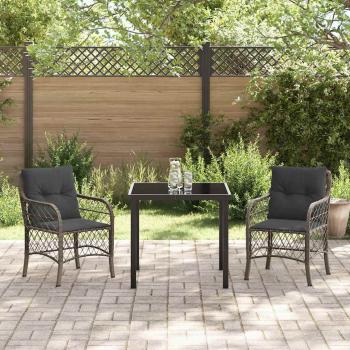 3-teiliges Garten-Dining-Set mit Kissen Grau Poly Rattan