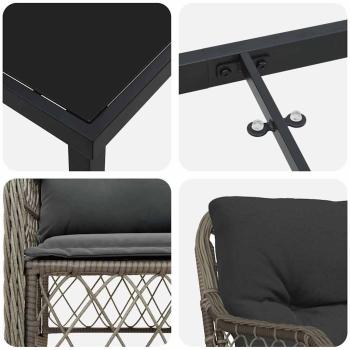 3-teiliges Garten-Dining-Set mit Kissen Grau Poly Rattan