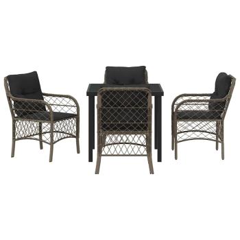 5-teiliges Gartentisch-Set mit Kissen Grau Poly Rattan
