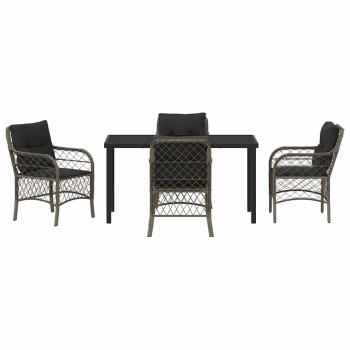 5-Teiliges Garten-Essset mit Kissen Grau Poly-Rattan