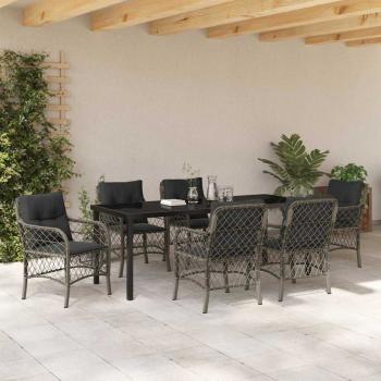 Garten Essgruppe 7 stk. Grau Poly-Rattan