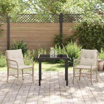 3-teiliges Garten-Essset mit Kissen Beige Poly-Rattan