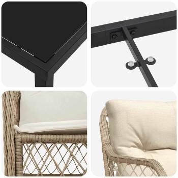 3-teiliges Garten-Essset mit Kissen Beige Poly-Rattan