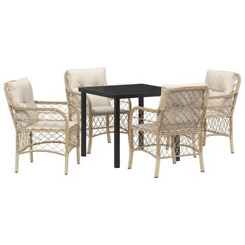 5-teiliges Garten Essecke-Set mit Kissen Beige Poly Rattan
