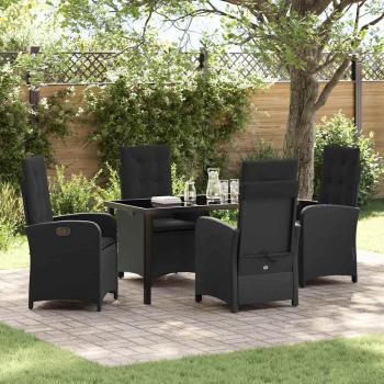 ARDEBO.de - 5-teiliges Garten-Dining-Set mit Kissen Schwarz Poly Rattan