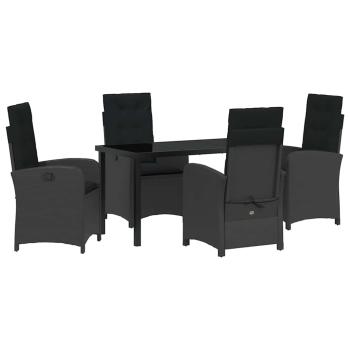5-teiliges Garten-Dining-Set mit Kissen Schwarz Poly Rattan