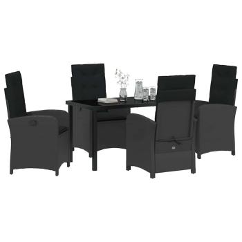 5-teiliges Garten-Dining-Set mit Kissen Schwarz Poly Rattan