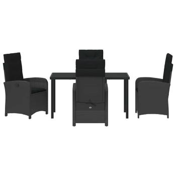 5-teiliges Garten-Dining-Set mit Kissen Schwarz Poly Rattan