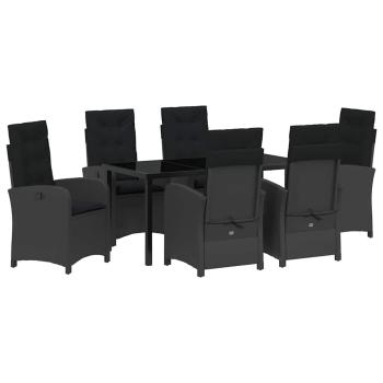 7-teiliges Garten-Esszimmer Set mit Kissen Schwarz Poly-Rattan