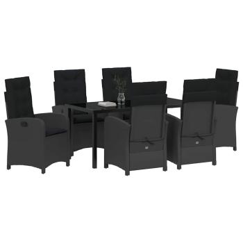 7-teiliges Garten-Esszimmer Set mit Kissen Schwarz Poly-Rattan