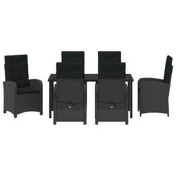 7-teiliges Garten-Esszimmer Set mit Kissen Schwarz Poly-Rattan