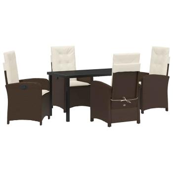 5-teiliges Garten-Dining-Set mit Kissen Braun Poly-Rattan