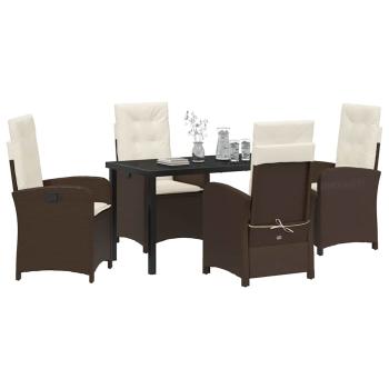 5-teiliges Garten-Dining-Set mit Kissen Braun Poly-Rattan