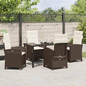 5-teiliges Garten-Dining-Set mit Kissen Braun Poly-Rattan