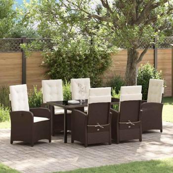 ARDEBO.de - 7-teiliges Garten-Dining-Set mit Kissen in Braun aus Poly-Rattan