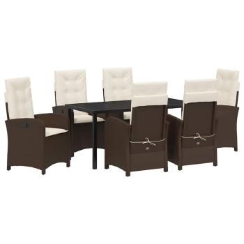 7-teiliges Garten-Dining-Set mit Kissen in Braun aus Poly-Rattan
