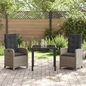 ARDEBO.de - 3-teiliges Garten-Dining-Set mit Kissen grau aus Poly-Rattan