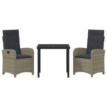 3-teiliges Garten-Dining-Set mit Kissen grau aus Poly-Rattan