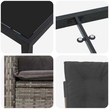 3-teiliges Garten-Dining-Set mit Kissen grau aus Poly-Rattan