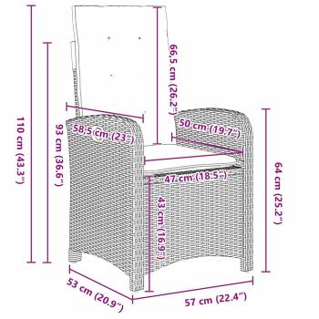 3-teiliges Garten-Dining-Set mit Kissen grau aus Poly-Rattan