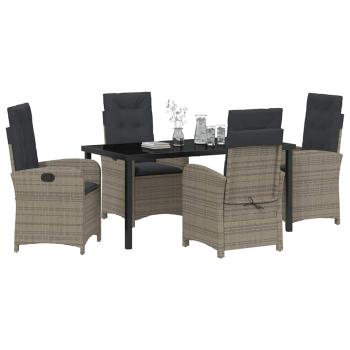 5-teiliges Garten-Dining-Set mit Kissen in grauem Poly-Rattan