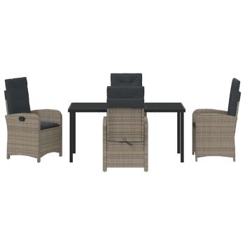 5-teiliges Garten-Dining-Set mit Kissen in grauem Poly-Rattan