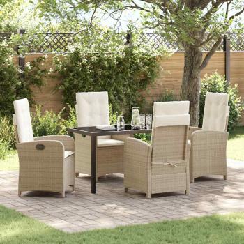 ARDEBO.de - Garten-Dining-Set mit Kissen, Beige Poly-Rattan