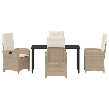 Garten-Dining-Set mit Kissen, Beige Poly-Rattan