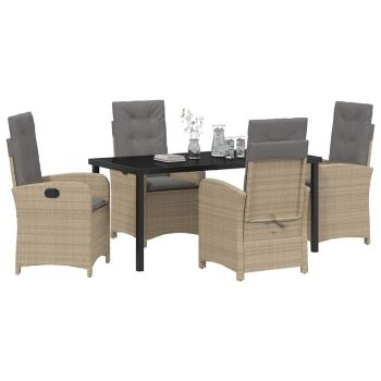 5-teiliges Gartentischset mit Kissen in Beige Poly Rattan