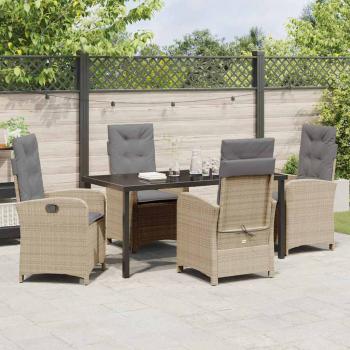 5-teiliges Gartentischset mit Kissen in Beige Poly Rattan