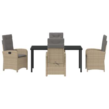 5-teiliges Gartentischset mit Kissen in Beige Poly Rattan