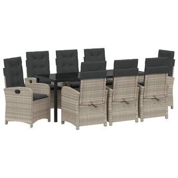 Garten Essgruppe 9 stk. Hellgrau Poly-Rattan