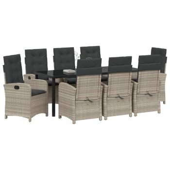 Garten Essgruppe 9 stk. Hellgrau Poly-Rattan