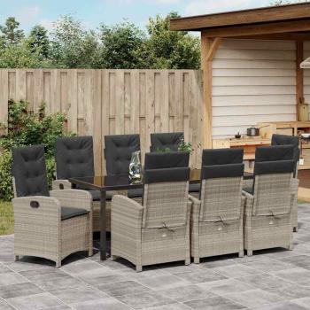 Garten Essgruppe 9 stk. Hellgrau Poly-Rattan