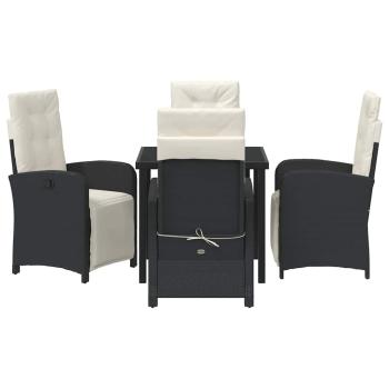 5-teilige Garten Essgruppe mit Kissen Schwarz Poly Rattan, Gartentisch Schwarz 80x80x73 cm Sicherheitsglas