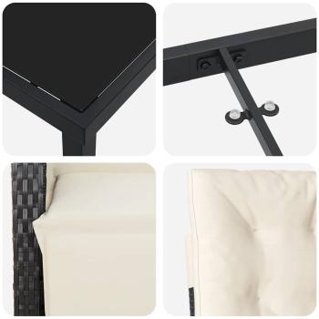 5-teilige Garten Essgruppe mit Kissen Schwarz Poly Rattan, Gartentisch Schwarz 160x80x73 cm Tempered Glass