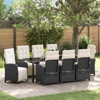 ARDEBO.de - Garten Essgruppe mit Kissen 9 pcs Schwarz Poly-Rattan