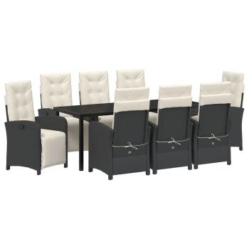 Garten Essgruppe mit Kissen 9 pcs Schwarz Poly-Rattan