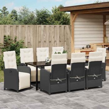 Garten Essgruppe mit Kissen 9 pcs Schwarz Poly-Rattan