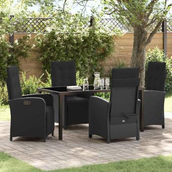 ARDEBO.de - 5-teiliges Garten Essset mit Kissen Schwarz Poly-Rattan, Gartentisch Schwarz 160x80x73 cm mit Sicherheitsglas