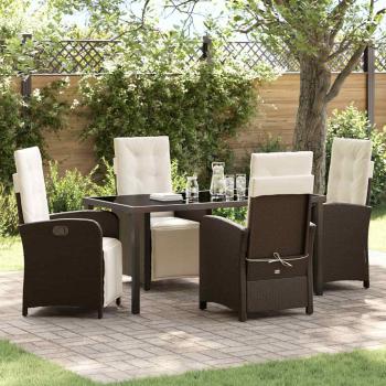 ARDEBO.de - 5-teiliges Garten Essgruppe mit Kissen, Braunes Poly Rattan, Gartentisch Schwarz 160x80x73 cm, gehärtetes Glas