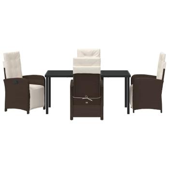 5-teiliges Garten Essgruppe mit Kissen, Braunes Poly Rattan, Gartentisch Schwarz 160x80x73 cm, gehärtetes Glas