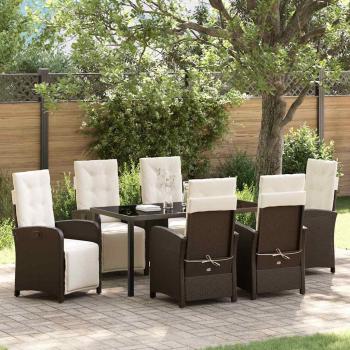 ARDEBO.de - 7-teiliges Garten Esszimmer Set mit Kissen in Braun aus Poly Rattan, Gartentisch Schwarz 160x80x73 cm mit gehärtetem Glas