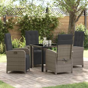 ARDEBO.de - 5-teiliges Garten Essset mit Kissen Grau Poly Rattan, Gartentisch Schwarz 80x80x73 cm Sicherheitsglas