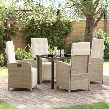 ARDEBO.de - 5-teiliges Garten-EssSet mit Kissen in Beige aus Poly Rattan, Gartentisch Schwarz 80x80x73 cm mit Sicherheitsglas
